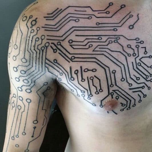 Masculine Digital Electronic Circuit Board Chest And Arm Mens Tattoos
