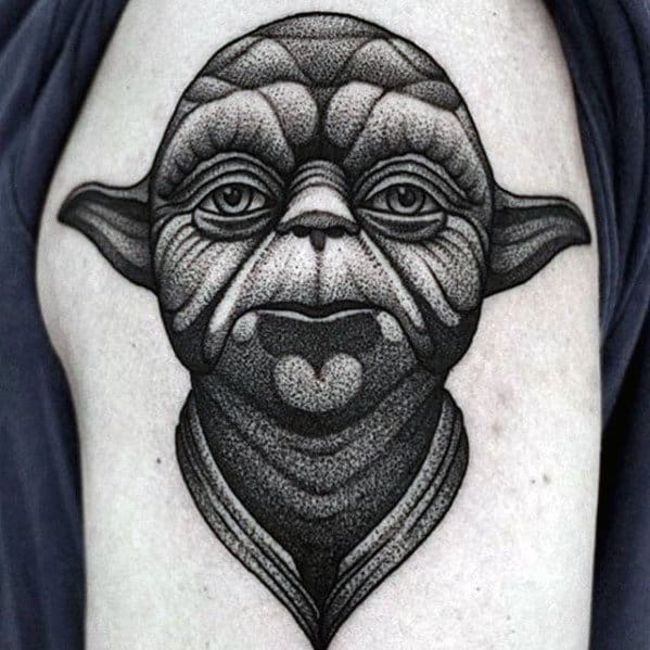 Masculine Dotwork Yoda Guys Upper Arm Tattoos