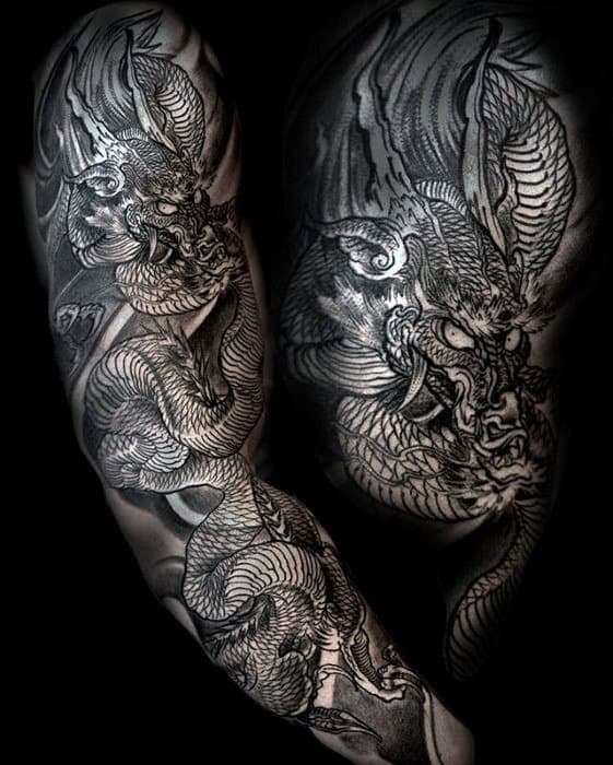 Masculine Dragon Full Arm Guys Tattoo Design Ideas