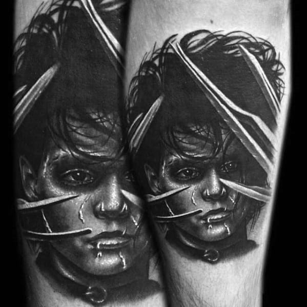 Masculine Edward Scissorhands Tattoos For Men On Inner Forearm