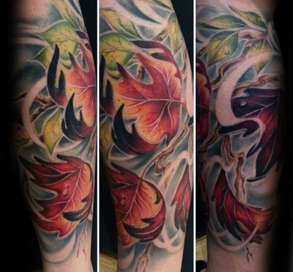 Masculine Falling Leaves Mens Fall Forearm Sleeve Tattoo