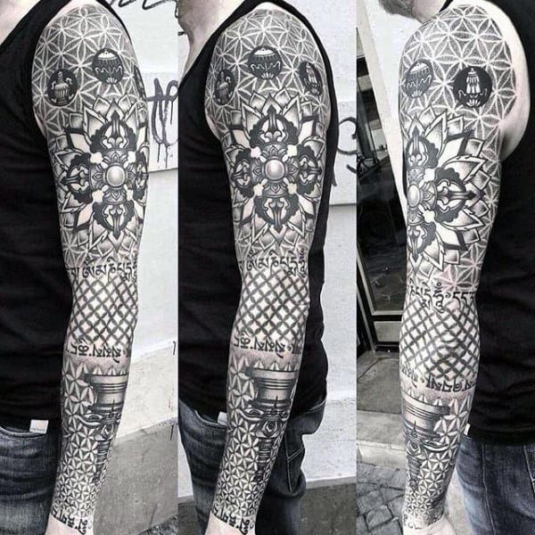 Masculine Flower Of Life Full Sleeve Tattoo On Male