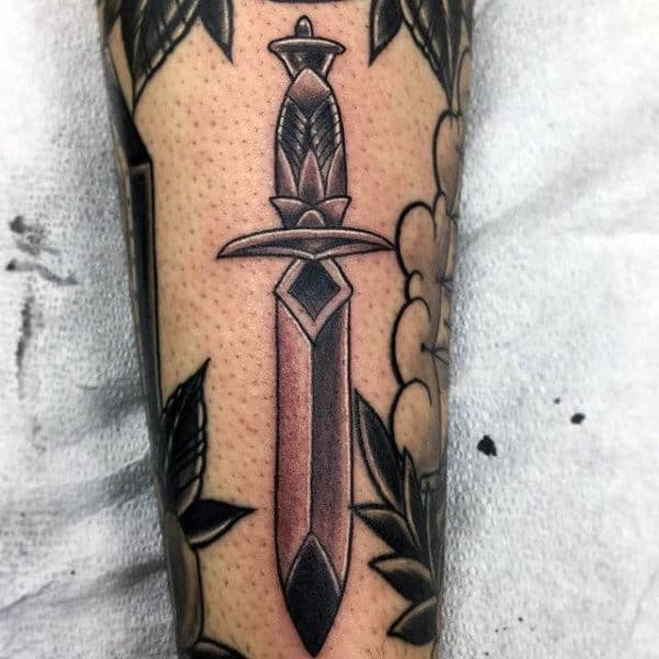 Masculine Forearm Dagger Tattoo For Men