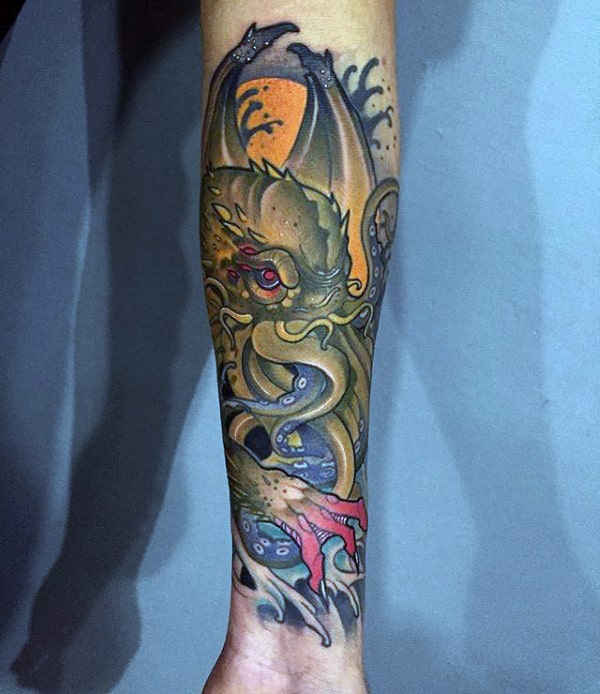 Masculine Forearm Sleeve Mens Cthulhu Tattoos