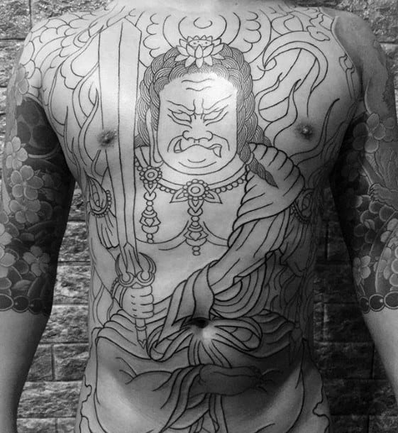 Masculine Fudo Myoo Chest Tattoos For Men