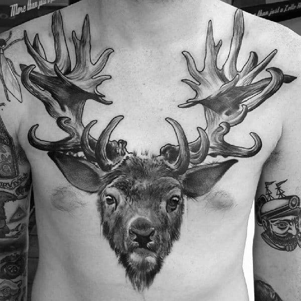 Masculine Full Chest Deer Antler Tattoo Designs For Guys