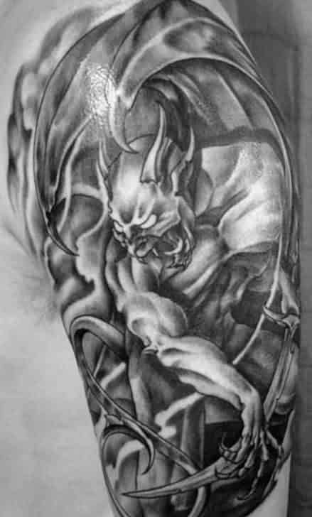 Masculine Gargoyle Guys Half Sleeve Grey Ink Tattoo Designs
