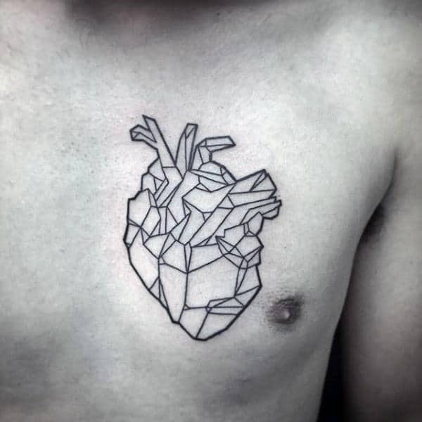 Masculine Geometric Heart Mens Chest Tattoo Designs