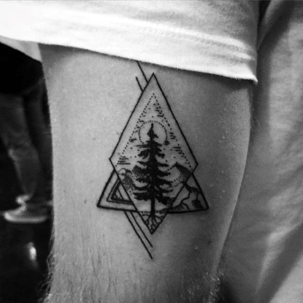 Masculine Geometric Mens Small Tree Thigh Tattoo