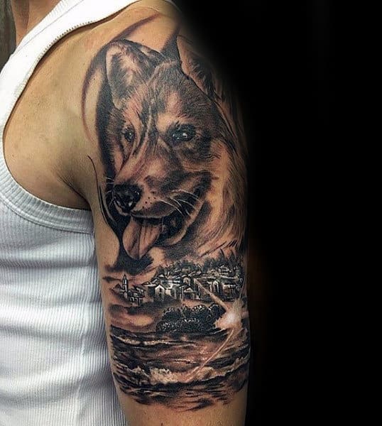 Masculine German Shepherd Half Sleeve Guys Dog Tattoo