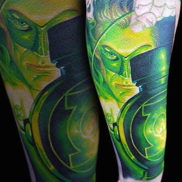 Masculine Green Lantern Themed Mens Forearm Sleeve Tattoo