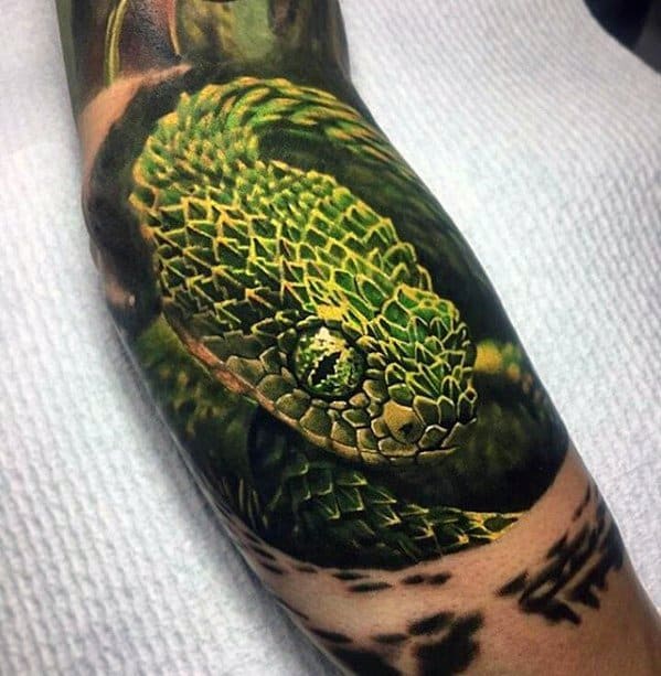 Masculine Green Snake 3d Realistic Greatest Tattoos For Men