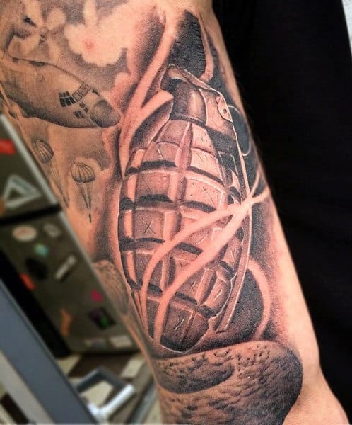 Masculine Grenade Forearm Tattoo Designs For Men