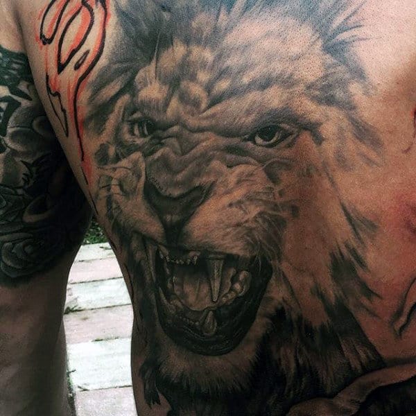 Masculine Growling Lion Guys Back Tatoo
