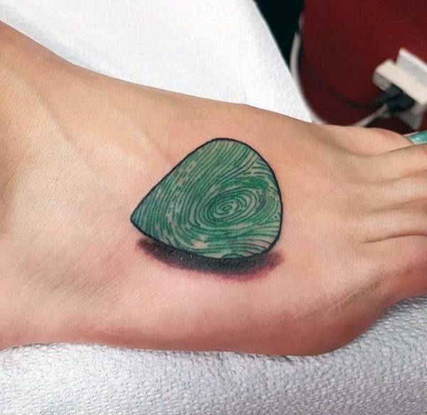 Masculine Guitar Pick Fingerprint Mens Foot Tattoo With 3d Design