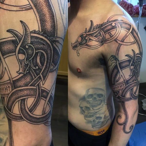 Masculine Guys Celtic Dragon Arm Tattoos