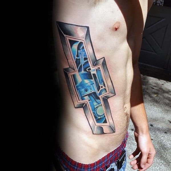 Masculine Guys Chevy 3d Rib Cage Side Tattoos