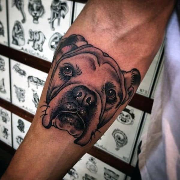 Masculine Guys Dog Tattoo On Inner Forearm