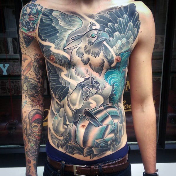 Masculine Guys Full Chest Griffin Tattoos