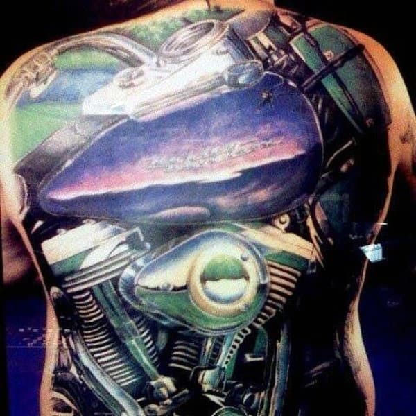 Masculine Guys Harley Davidson Back Tattoos