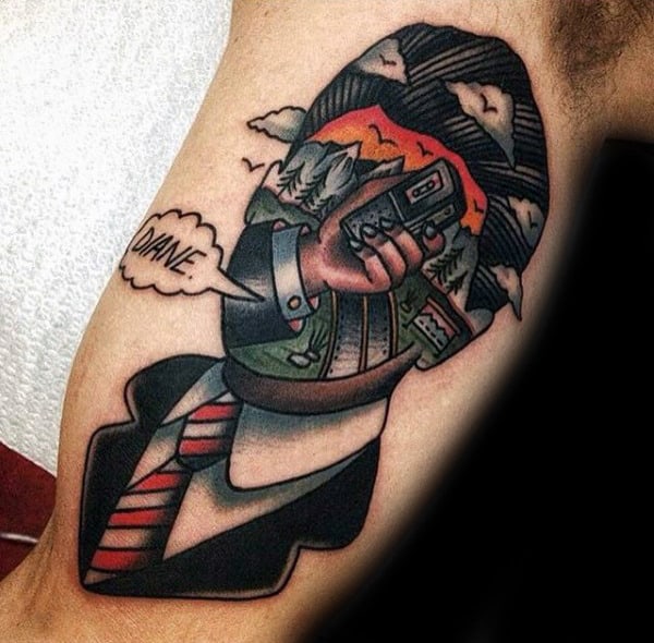 Masculine Guys Inner Arm Bicep Twin Peaks Tattoos