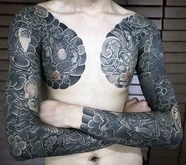 Masculine Guys Japanese Upper Chest Tattoo Ideas