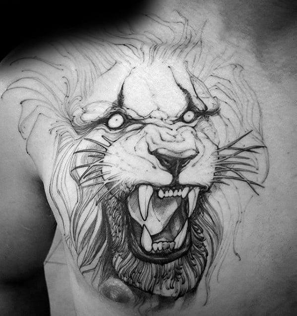 Masculine Guys Lion Shoulder Front Tattoo Ideas