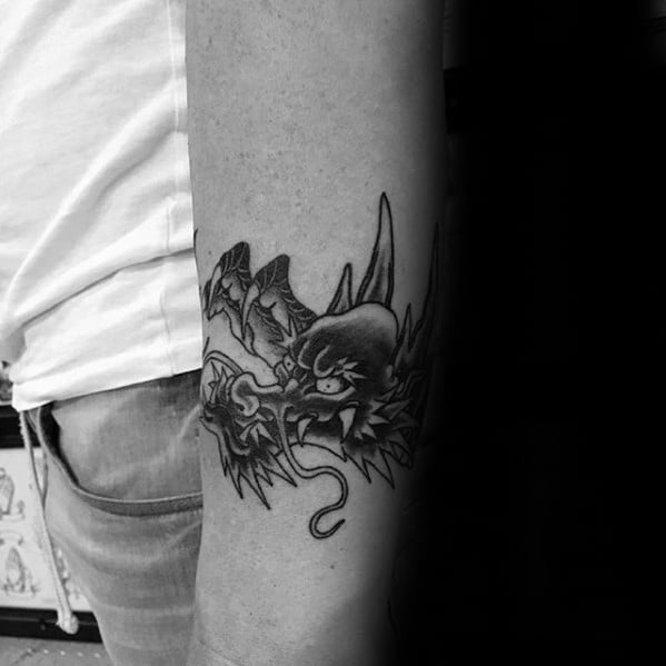 Masculine Guys Small Forearm Tattoo With Dragon Head Design