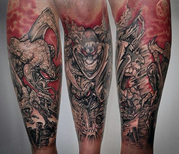 Masculine Guys Spawn Leg Sleeve Tattoo Designs