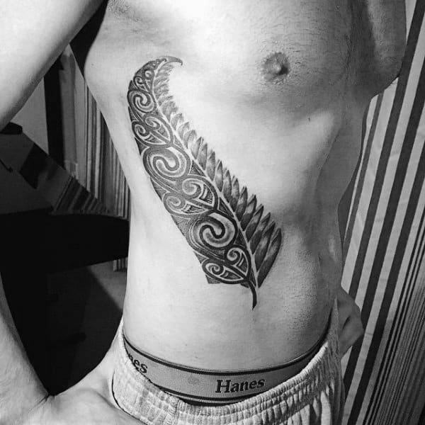 Masculine Guys Tribal Fern Tattoo On Ribs