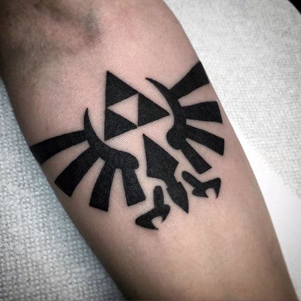 Masculine Guys Triforce Inner Forearm Solid Black Ink Tatot Deisgn