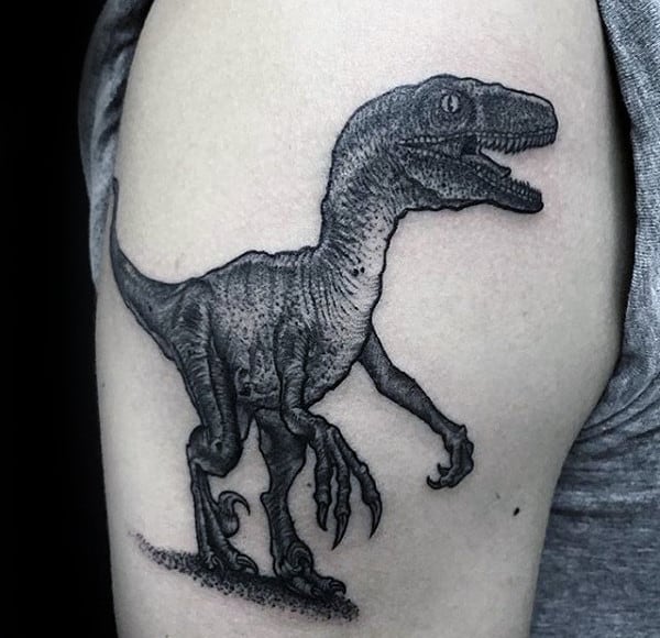 Masculine Guys Velociraptor Upper Arm Tattoos