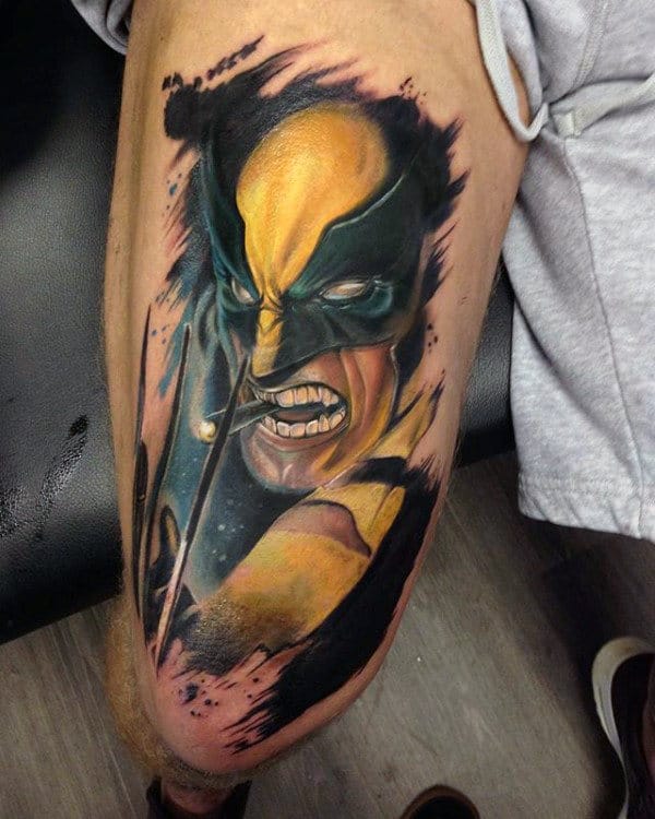Masculine Guys Wolverine Thigh Tattoos