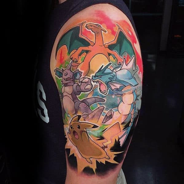 Masculine Gyarados Pokemon Half Sleeve Tattoo Design Ideas