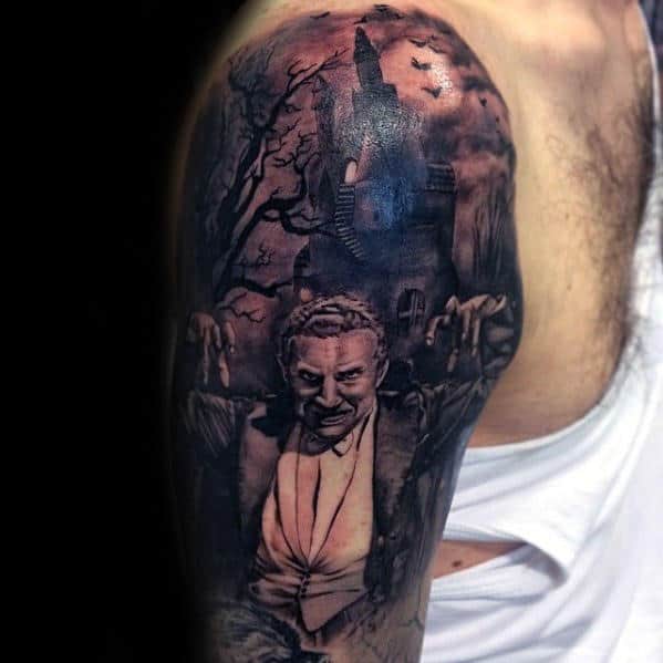 Masculine Half Sleeve Dracula Themed Tattoos For Men