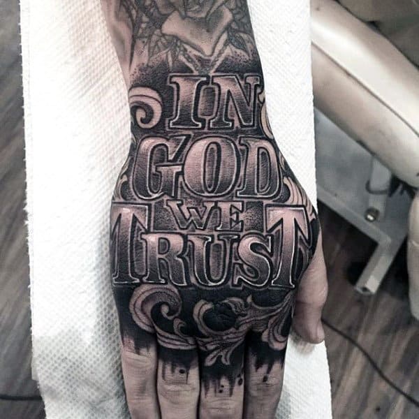 Masculine In God We Trust Male Hand Tattoo