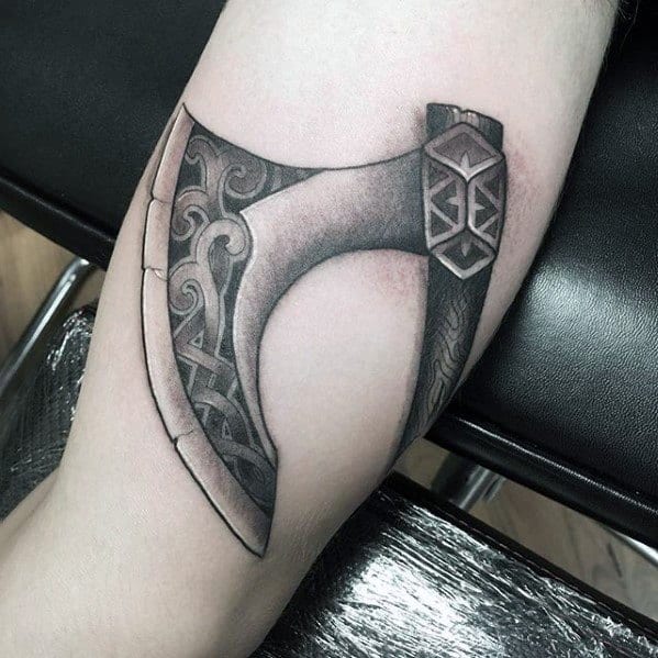 Masculine Inner Arm 3d Shaded Axe Tattoos For Men