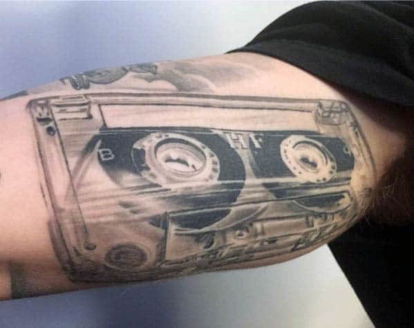 Masculine Inner Arm Cassette Tape Mens Realistic Tattoo Ideas