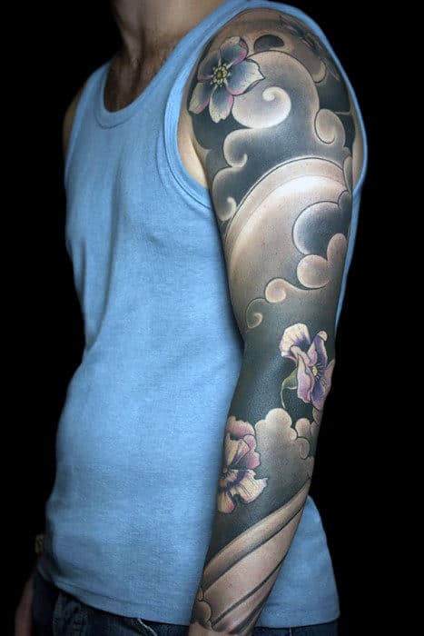 masculine-japanese-cloud-guys-full-arm-sleeve-tattoo
