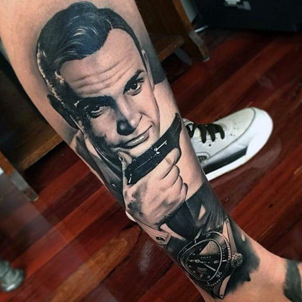 Masculine Leg 3d Realistic James Bond Tattoos For Men