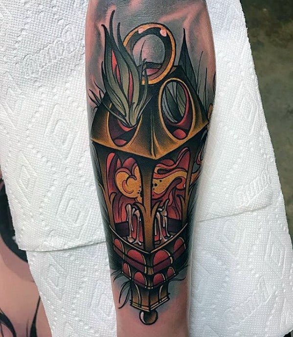 Masculine Leg Lantern Tattoos For Men