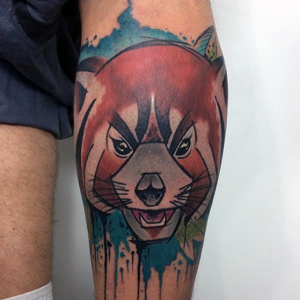 Masculine Leg Watercolor Red Panda Tattoos For Men