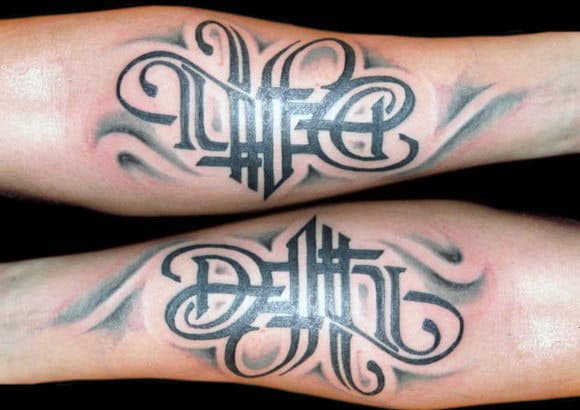 Masculine Life Death Ambigram Male Inner Forearm Tattoos