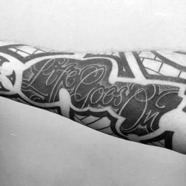 Masculine Life Goes On Negative Space Blackwork Tattoos For Men