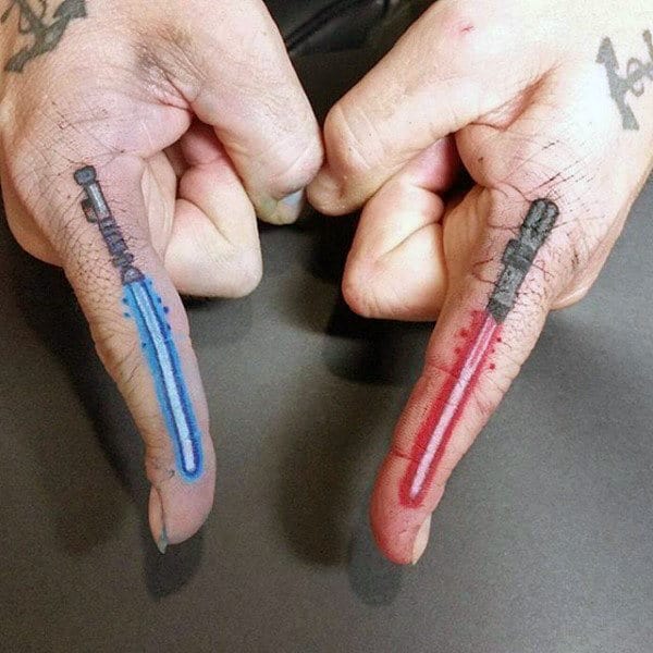 Masculine Lightsaber Finger Tattoos For Guys