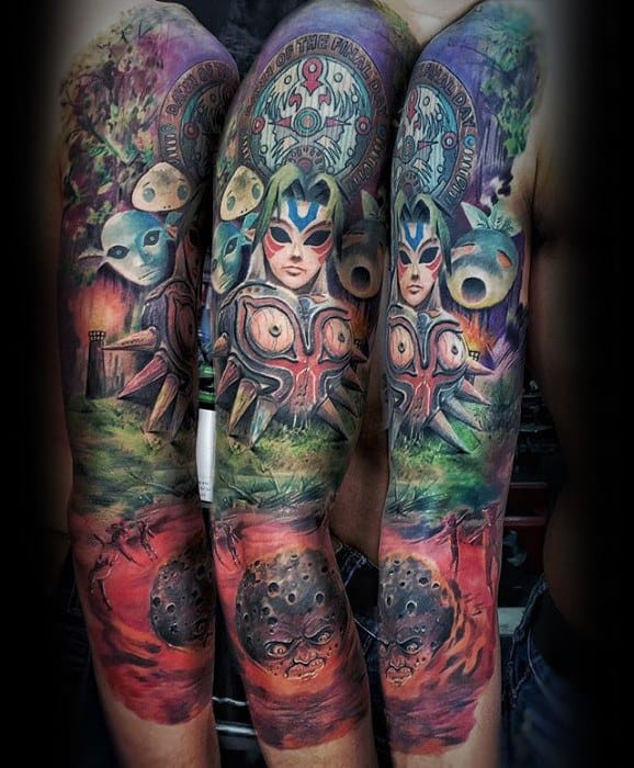 Masculine Majoras Mask The Legend Of Zelda Themed Tattoos For Men Full Arm Sleeve