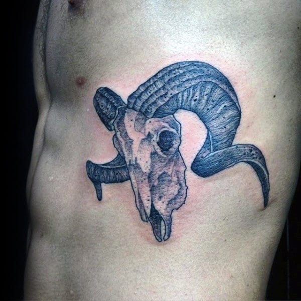 Masculine Male Goat Eib Cage Side Tattoos