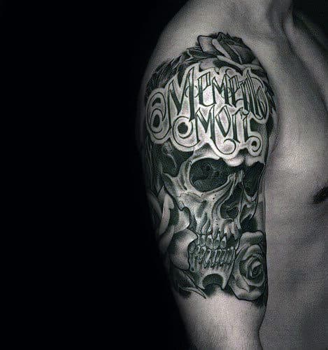 Masculine Memento Mori Mens Half Sleeve Skull Tattoo Ideas