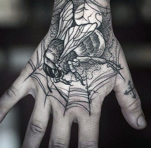Masculine Mens Bee Hand Tattoo Designs