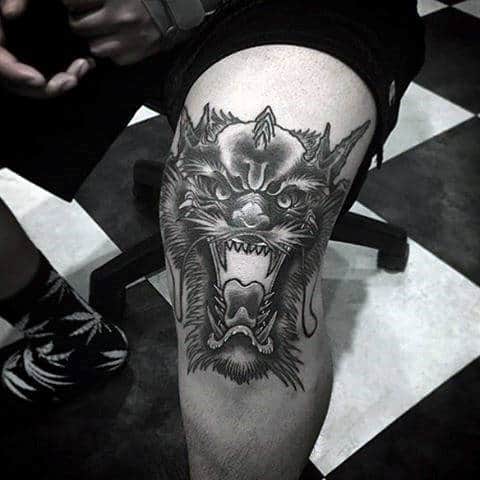 Masculine Mens Black Ink Shaded Knee Tattoos